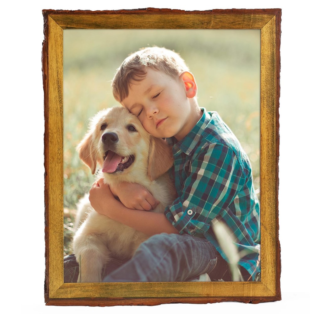 , 11x14 Picture Frame Rustic Brown, Solid Wood Picture Frame with Bark Edges ...