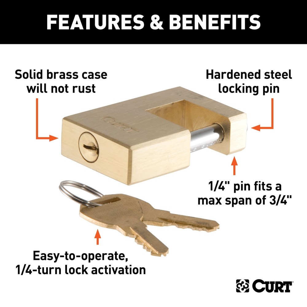 Coupler Lock (1/4" Pin, 3/4" Latch Span, Padlock, Solid Brass)