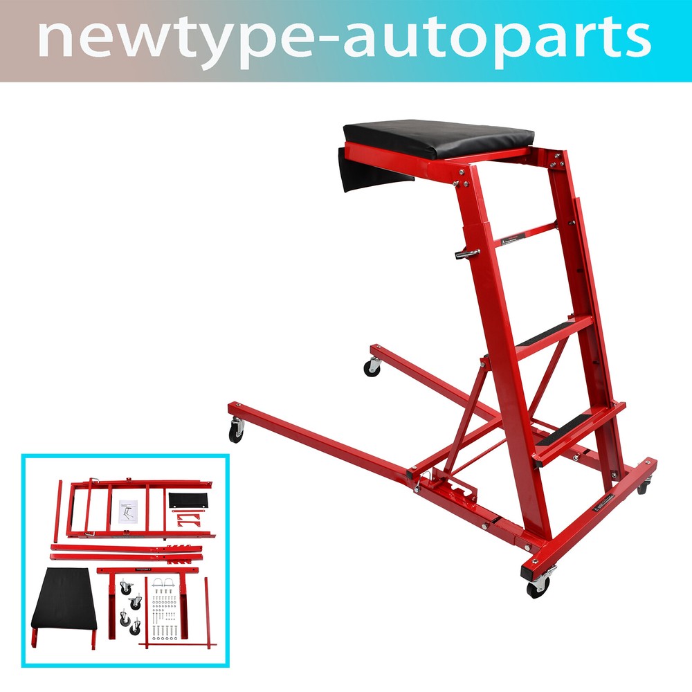 400LBS Foldable Topside Creeper Adjustable 45"-66" Height Engine Movable Ladder