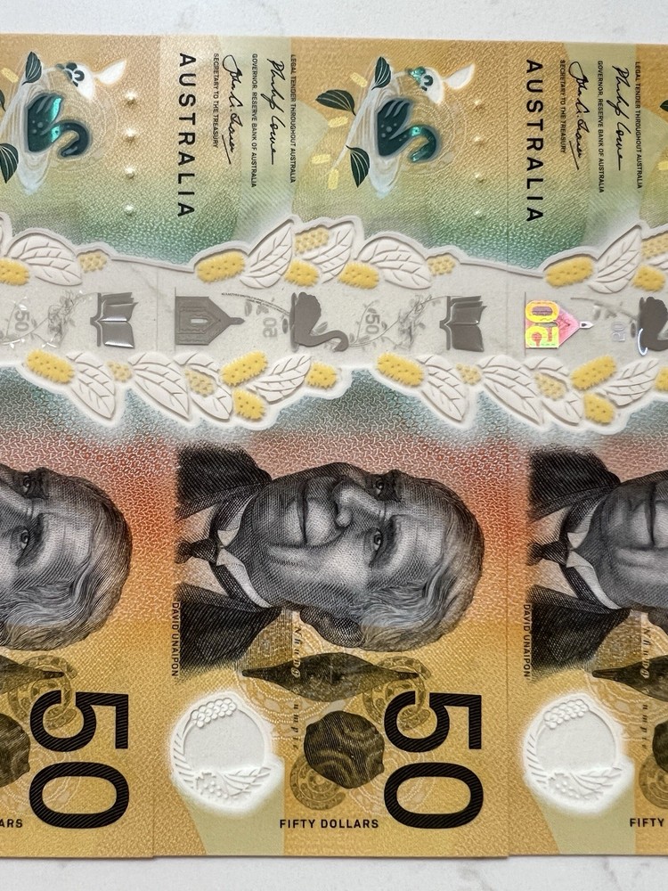 Australia $50 x 5 Next Generation Notes. UNC Consecutive Serial Numbers Perfect