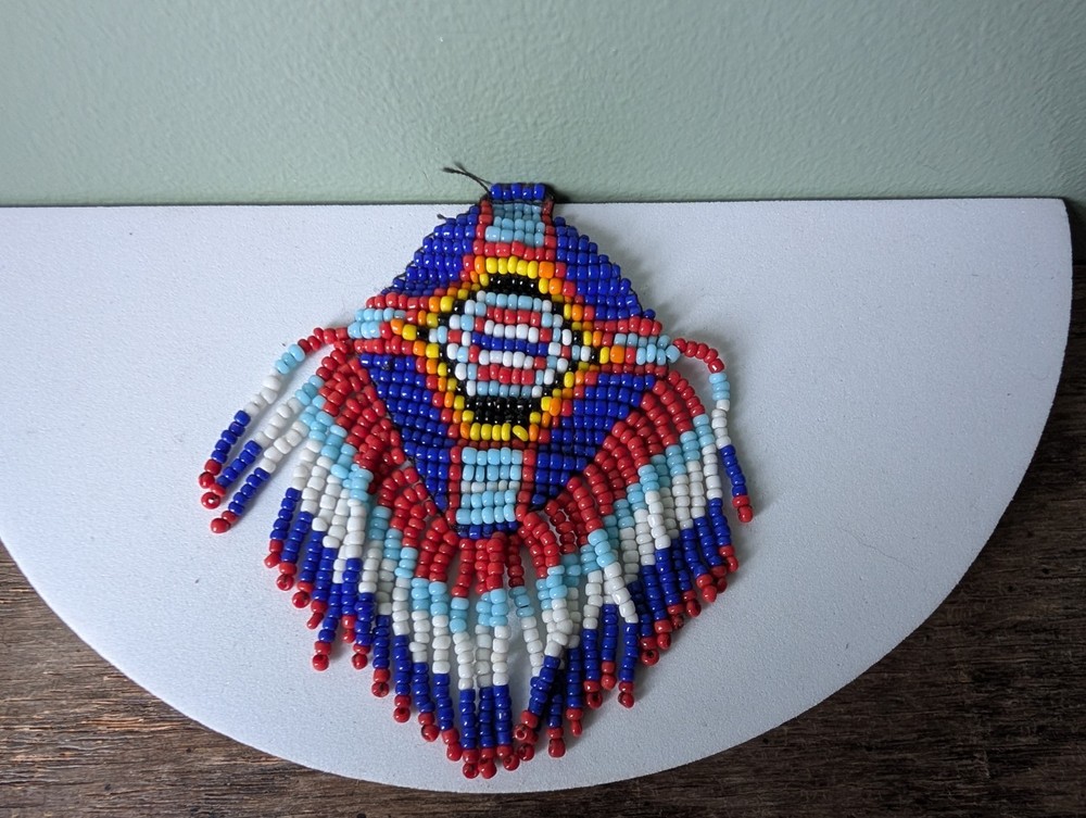 Beaded Native American Style Accent Patch Pendant Seed Bead Multicolor