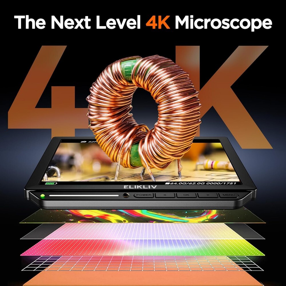 Elikliv Autofocus 4K Digital Microscope 2000X Welding 8" 52MP Video Microscope