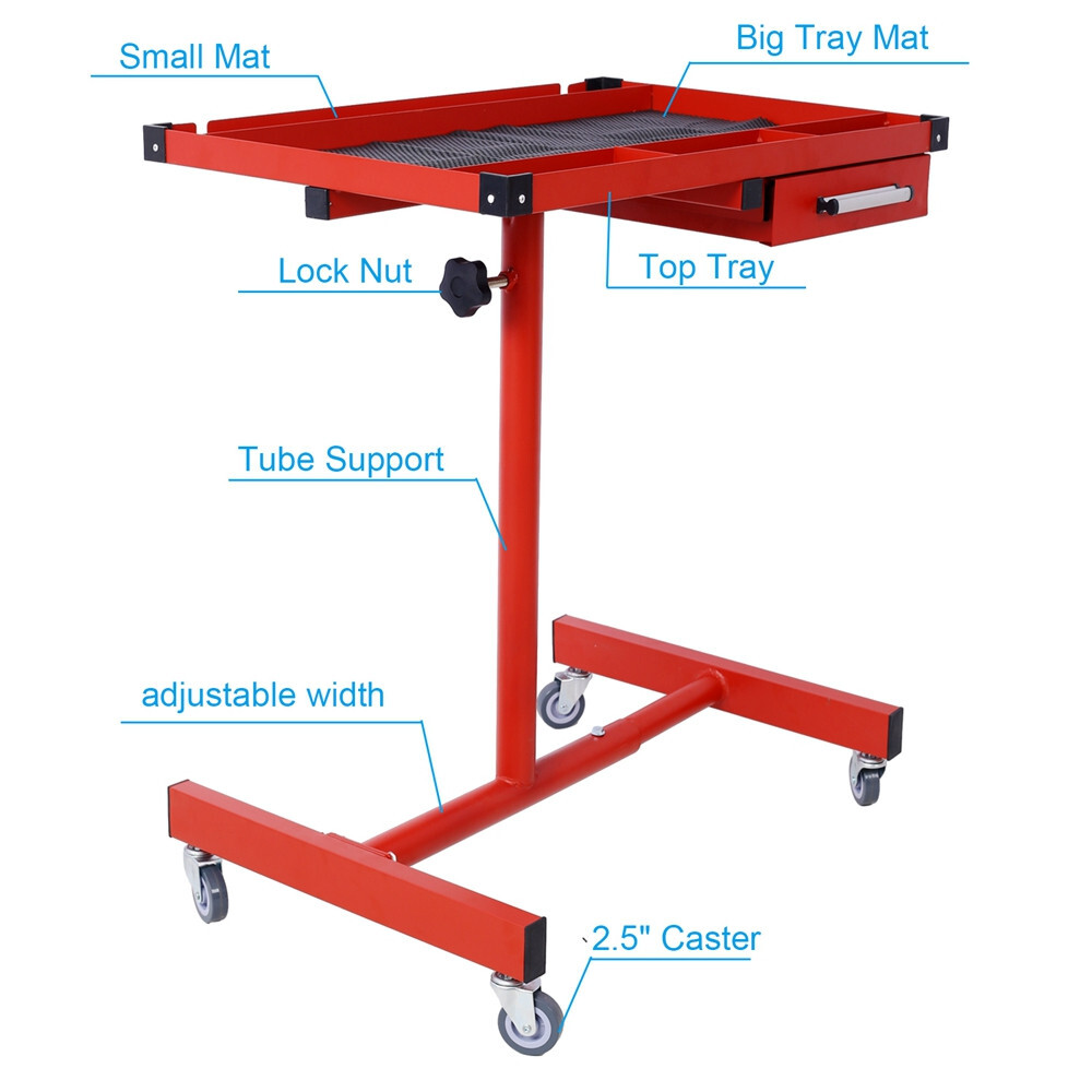 Heavy Duty Adjustable Work Table Bench With Drawer 220 lbs Rolling Tool Cart