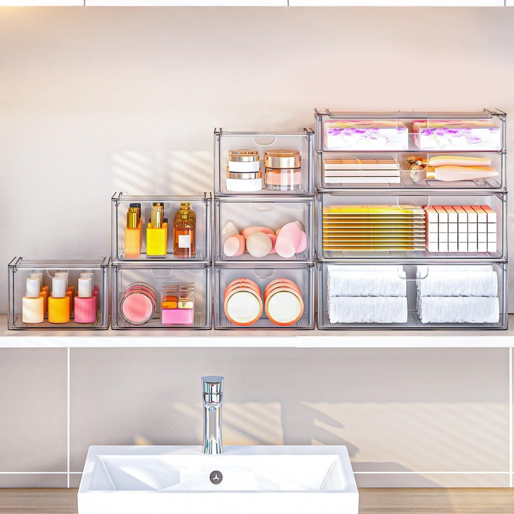 caktraie 6-PC Clear Acrylic Stackable Storage Drawers Makeup Organizer