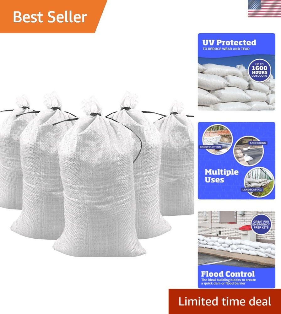 Ultimate 50 lbs Capacity Woven Polypropylene Sand Bags with Tie Strings - White