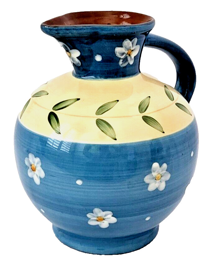 Vtg. Noho Studio Ceramic 2 Quart Pitcher Hand Painted Floral