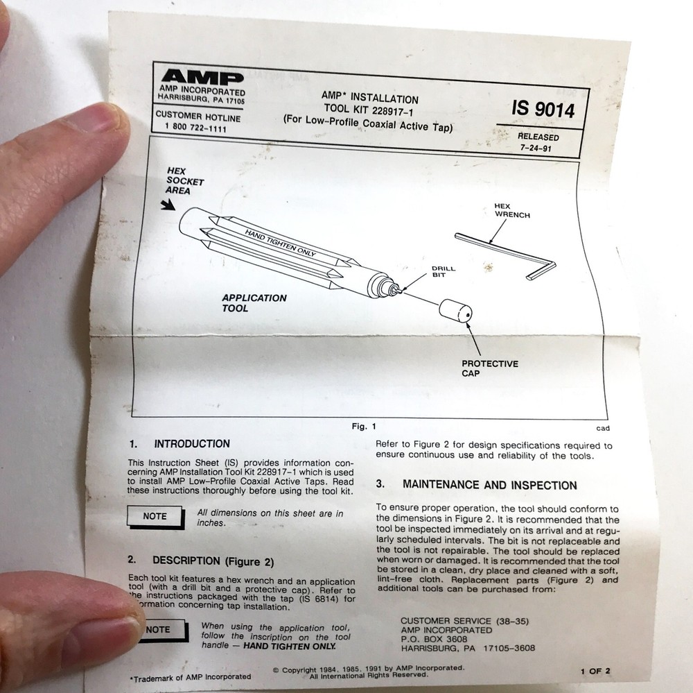 AMP Installation Tool Kit 228917-1 Coaxicon Electrical Connector Low Profile