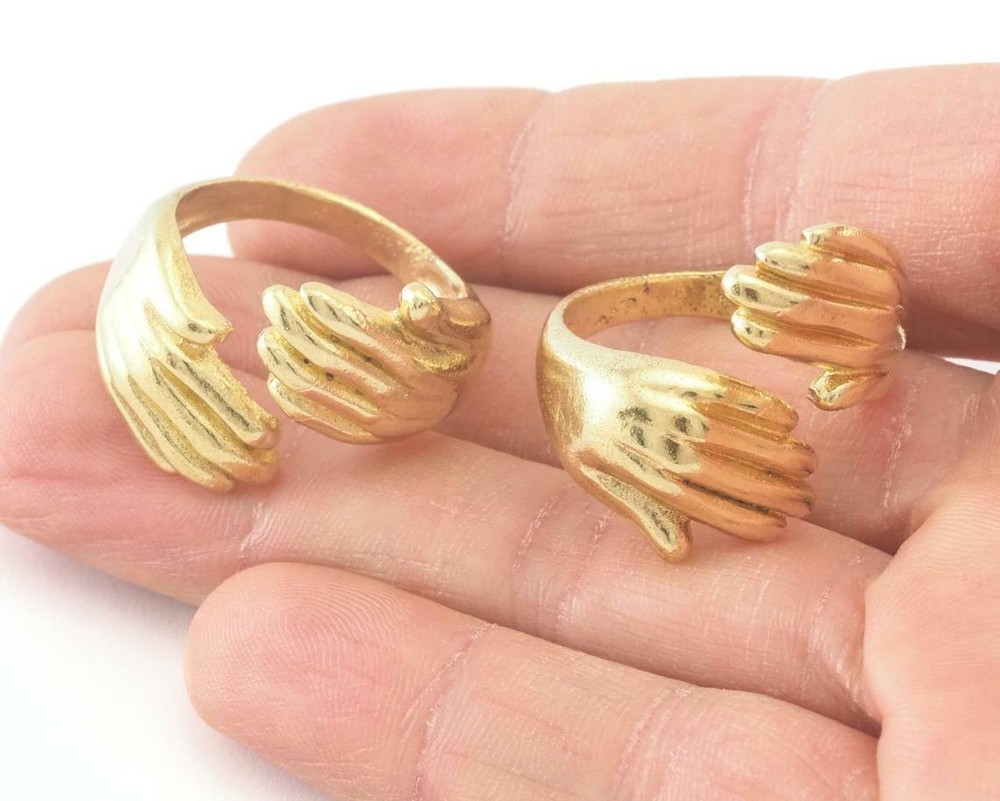 Hands Statement Ring Adjustable Raw brass 19mm - 21mm 9US - 11US inner size 4007