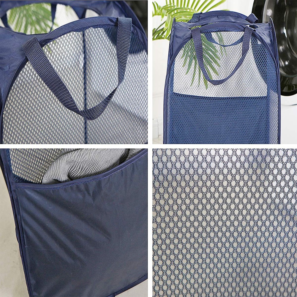 2 pop-up foldable mesh laundry baskets (each with 2 reinforced handles), blac...