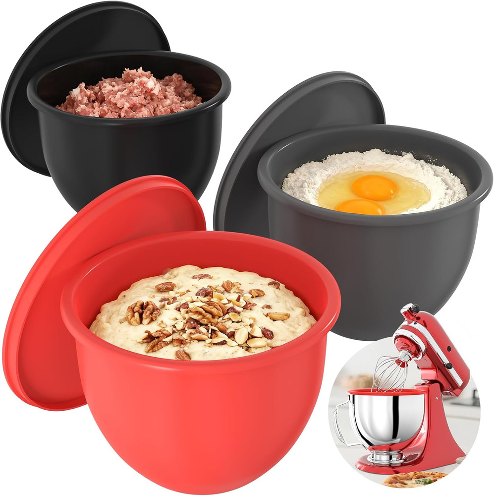 Silicone Liners for Kitchenaid 5QT Mixers - 3-Pack with Lids