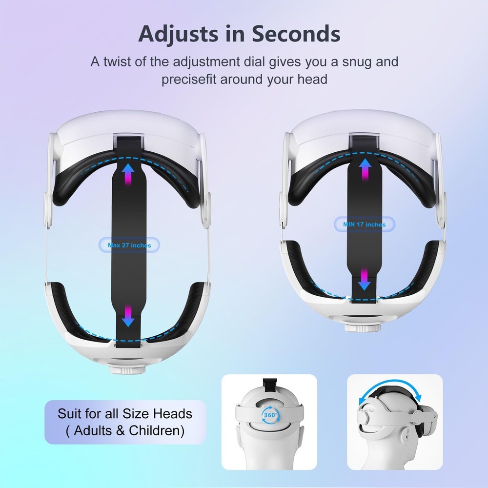 Head Strap for Meta Quest 3/Quest 3S-Comfortable Lightweight Adjustable Elite...