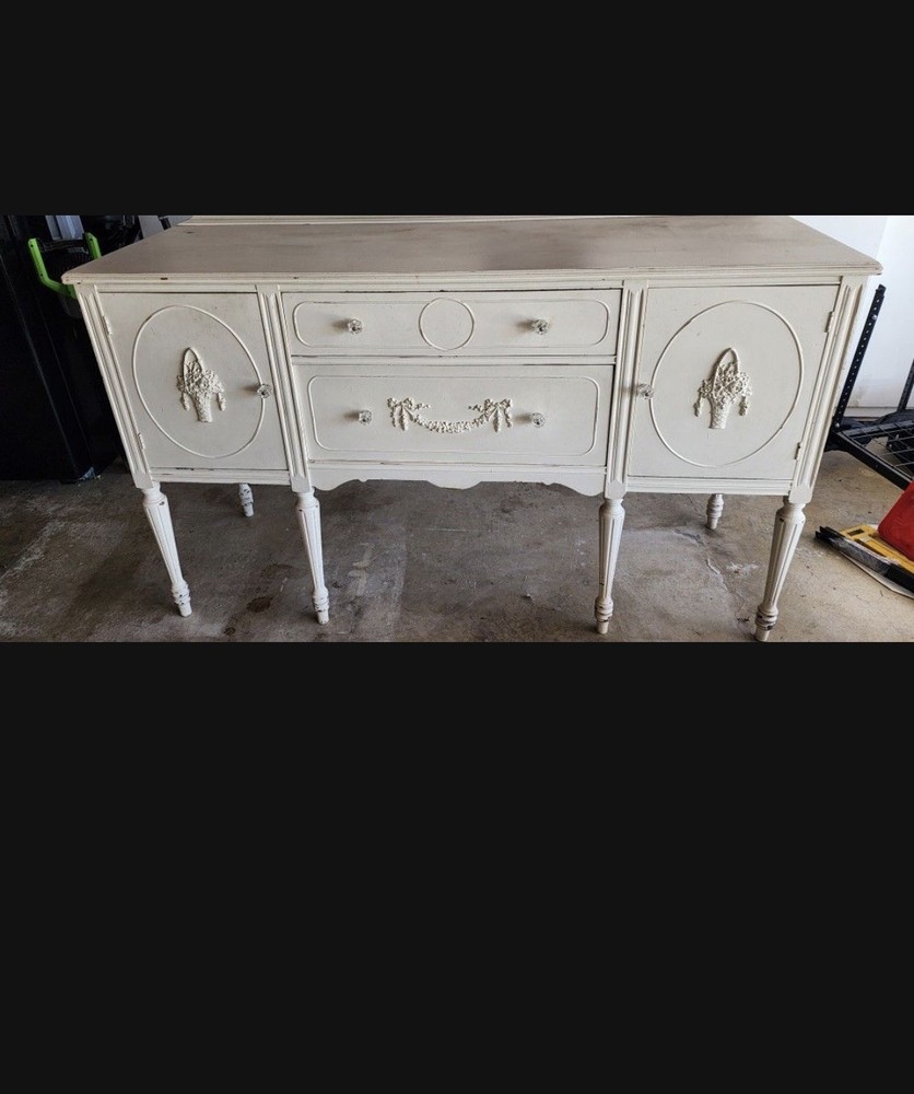 Antique Solid Wood Sideboard Buffet   Farmhouse Table Shabby Chic