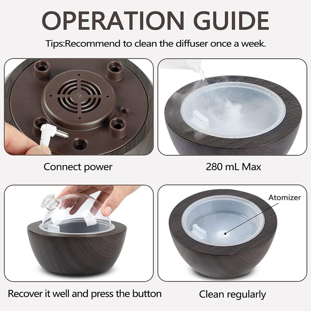 280ml Glass Essential Oil Diffuser Aromatherapy Diffusers Ultrasonic Black