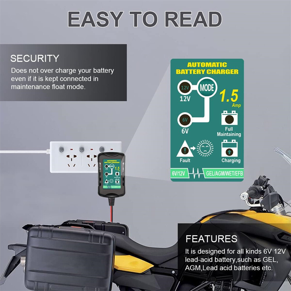 Automatic Battery Charger Maintainer Motorcycle Trickle Float For Tender 6V 12V