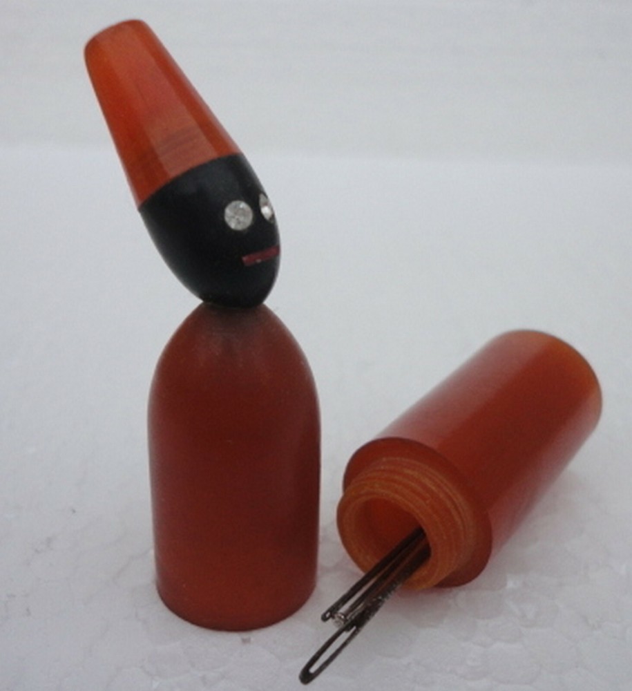 Wonderful Bakelite Figurative Sewing Needle Case 1920's