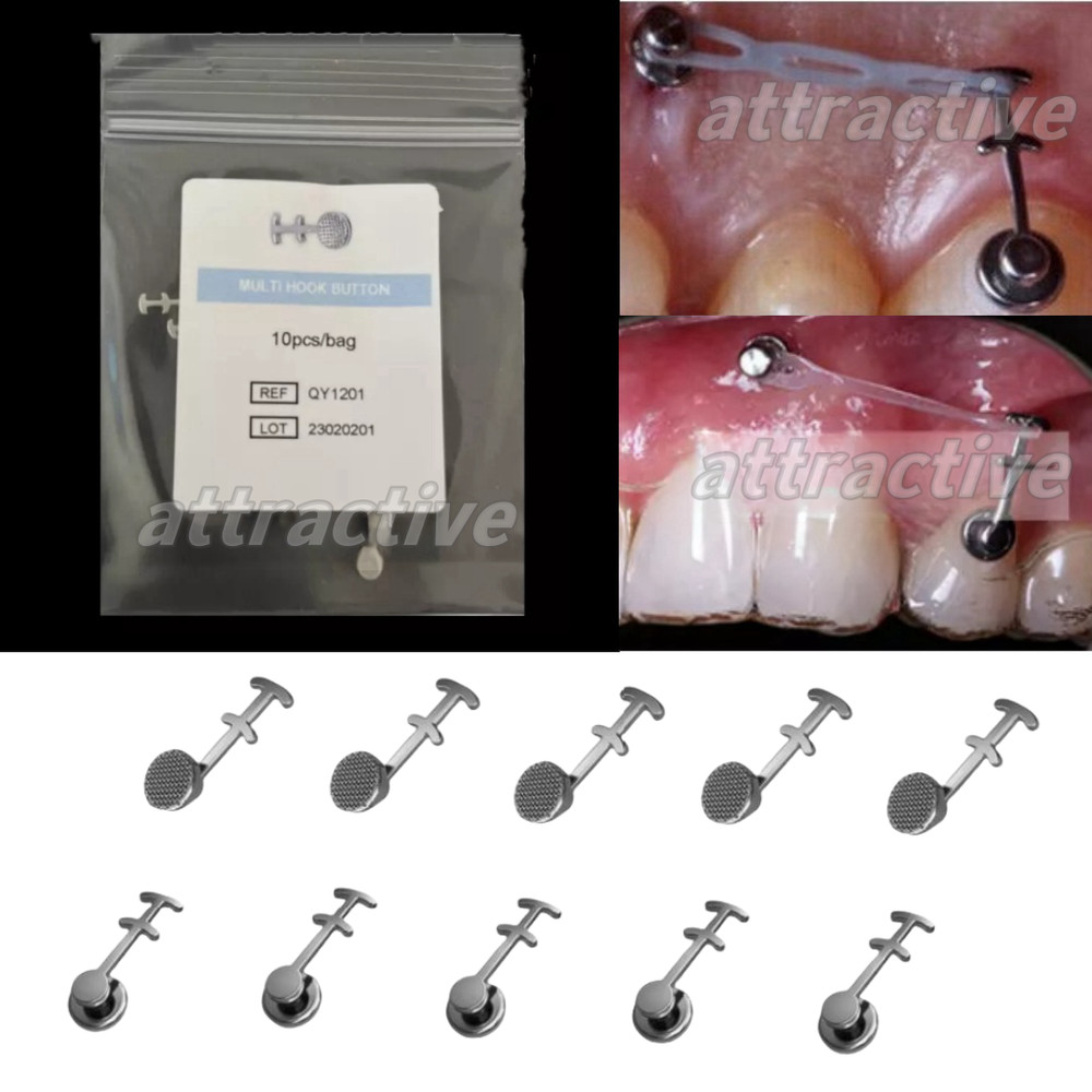Dental Lingual Buttons Double-Sided Hooks Crimpable Multi Hook Brackets