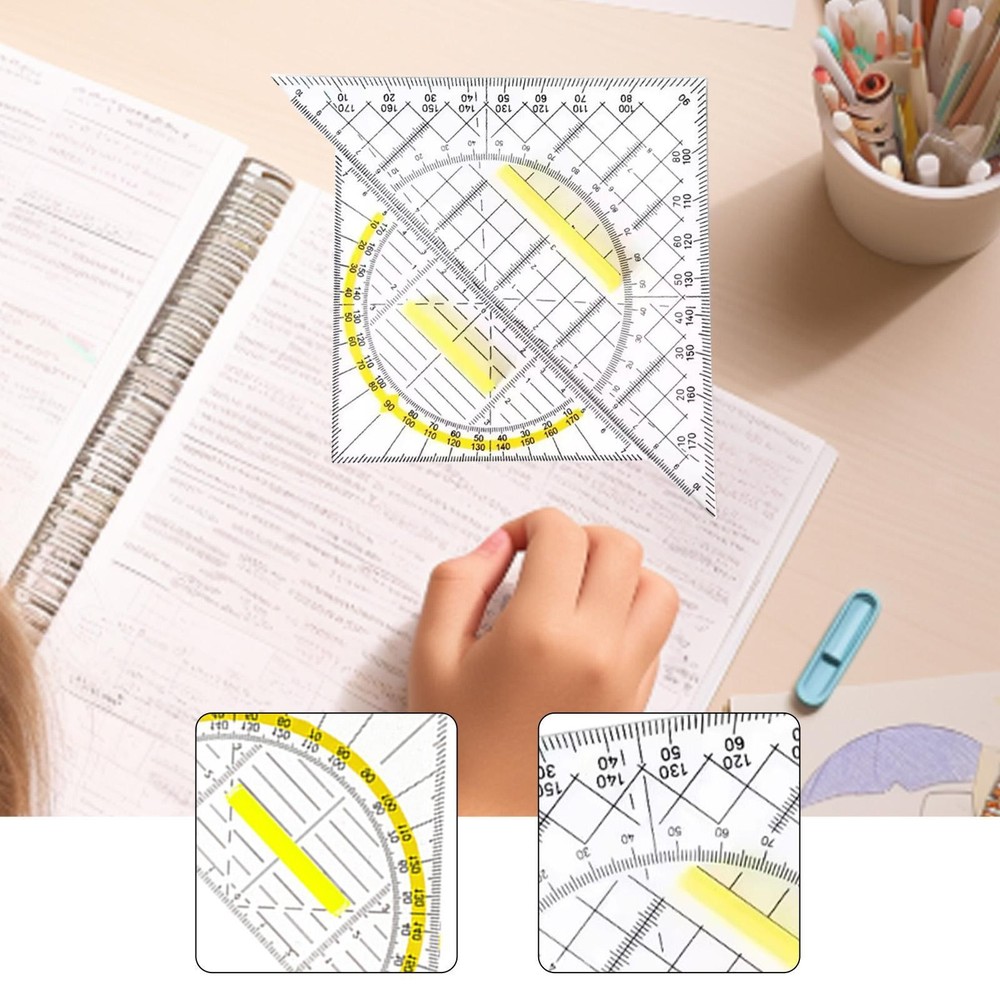 2 Pieces Set Square Protractor with Detachable Handle Geometry Measurement Tool