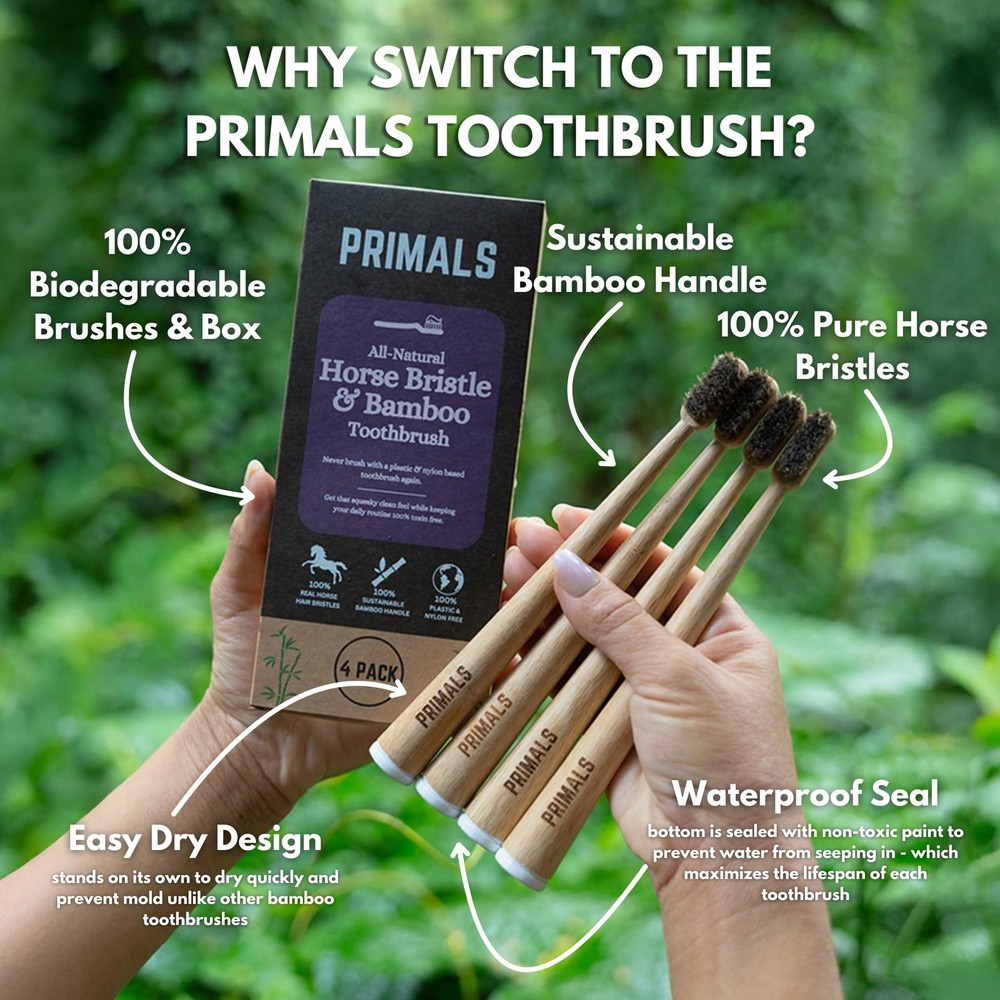 Eco-Friendly Horse Bristle Bamboo Toothbrush Set (4-Pack) - Biodegradable