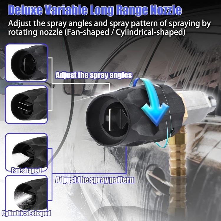 FIXFANS Adjustable Pressure Washer Long Range Nozzle, Downstream Injector Kit fo