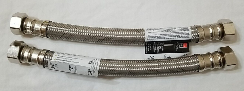2 FluidMaster Pro Braided Hot Water Supply Line Lines PRO1H12 12"x3/4" 3/4" FIP