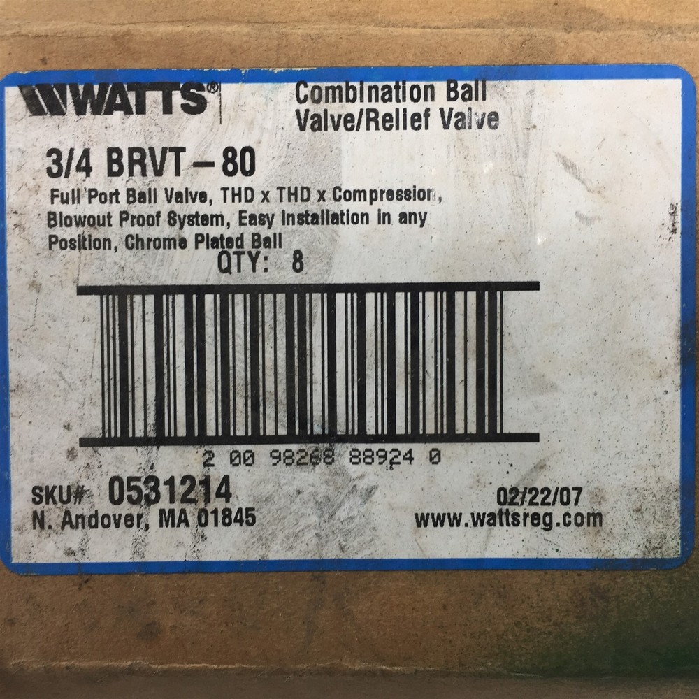 Watts Regulator 3/4" BRVT-80 Combination Ball Valve Relief Valve THDxTHDxComp