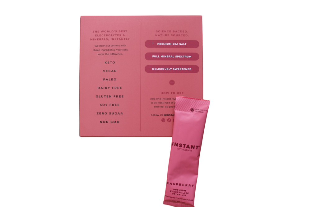 Instant Hydration Electrolytes Powder ~ 3 Single Serving Packs ~ Raspberry