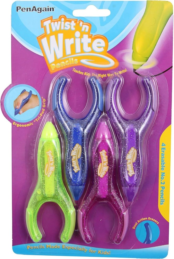 PenAgain Twist 'N Write Pencil Kids Learning Writing Assorted Colors 4 Count
