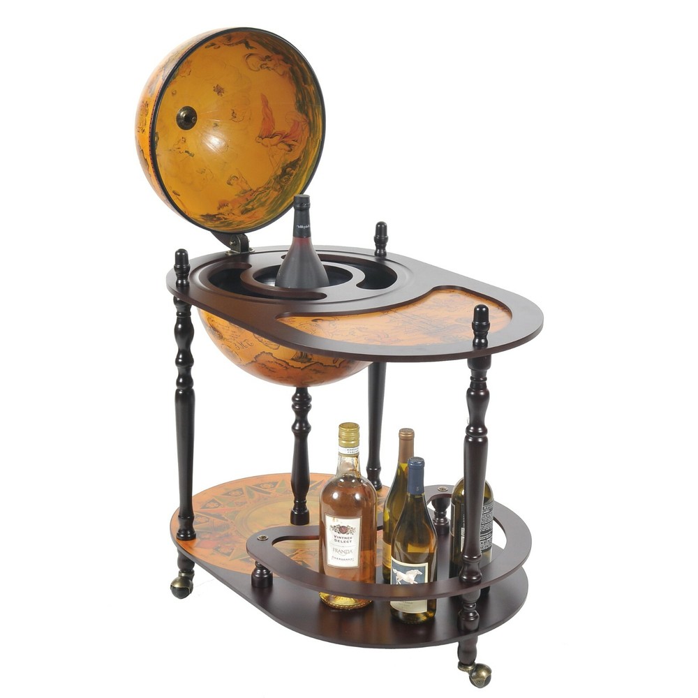 Handmade World Globe Mini Bar Liquor Serving Cart Tray Movable Table Trolley