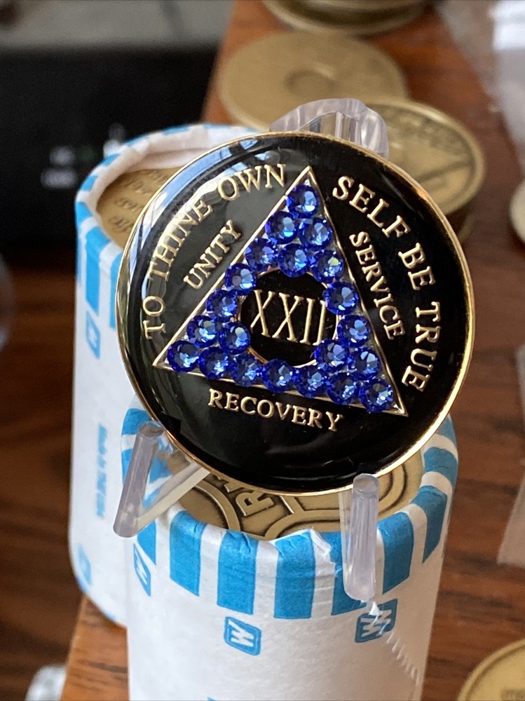 22 Year AA Medallion Black Tri-plate Sapphire Blue Crystal