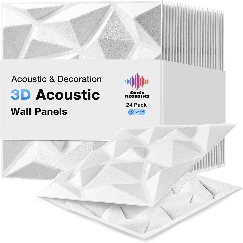 24 Pack Acoustic 3D Wall Panels - Soundproof Felt for Home & Studio Décor