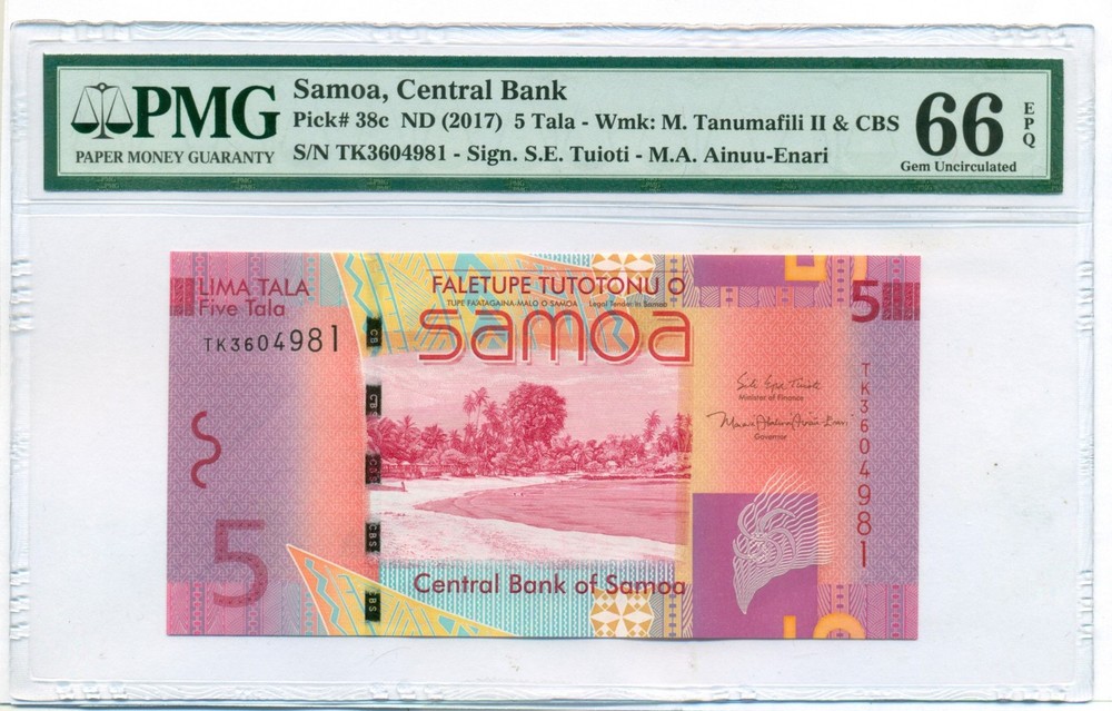 Samoa 2017 5 Tala Bank Note Gem Unc 66 EPQ PMG