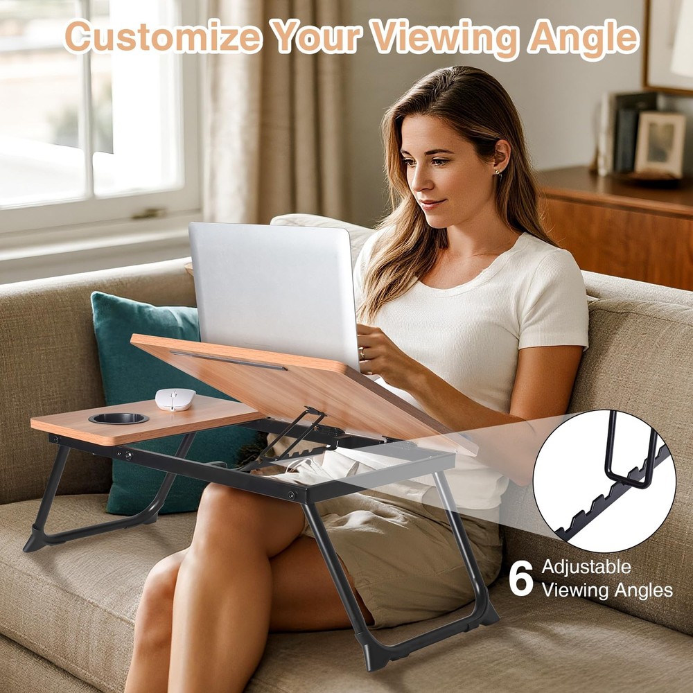 LapDesk Pro Adjustable Laptop Desk for Bed & Couch, Portable Foldable Black