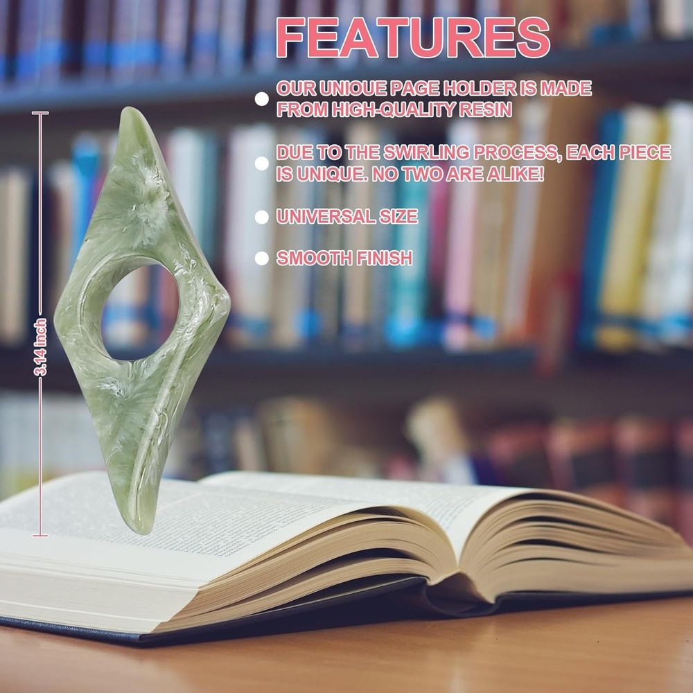 2Pack Resin Thumb Page Holders for Comfortable Reading - Pink & Olive Green