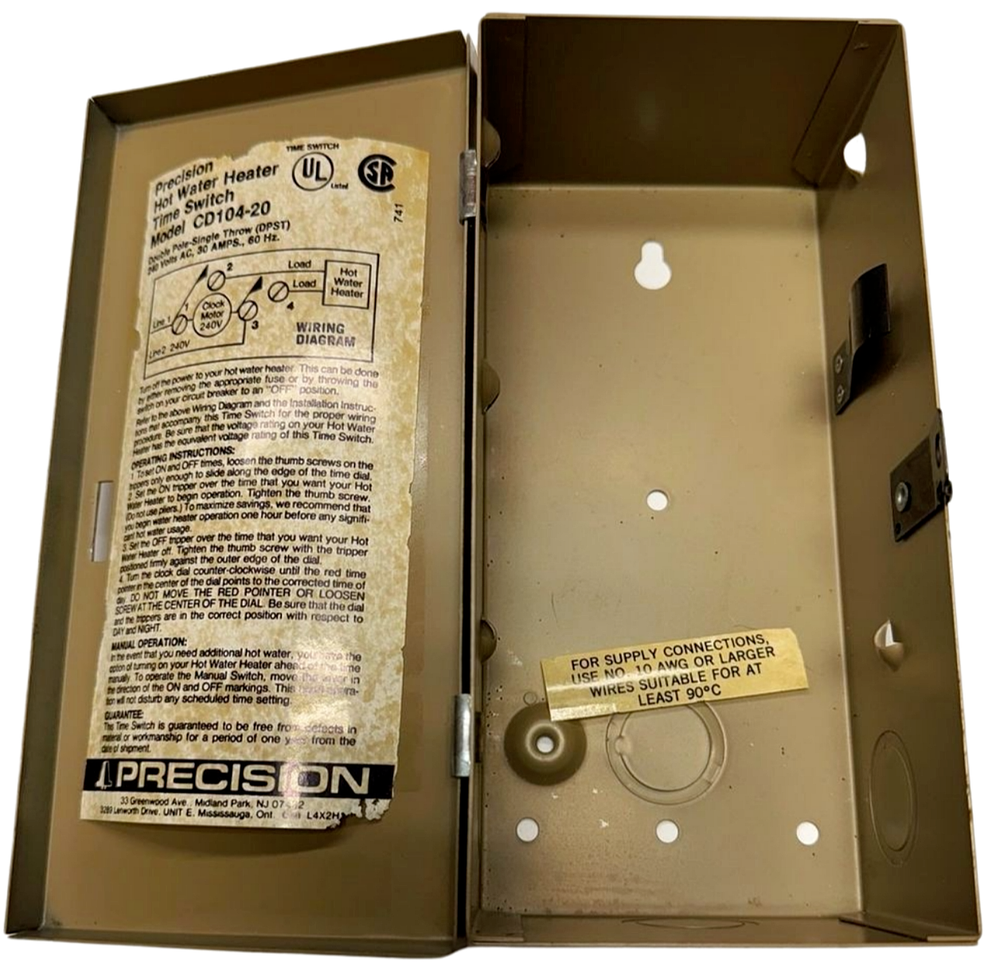 Precision CD 104-20 Electric Hot Water Heater Timer Switch Enclosure Only