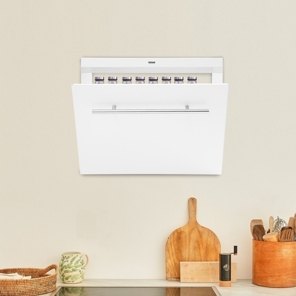 Kitchen Storage Rack with Pull-down Cover, Wall Spice Organizer Under Cabinet