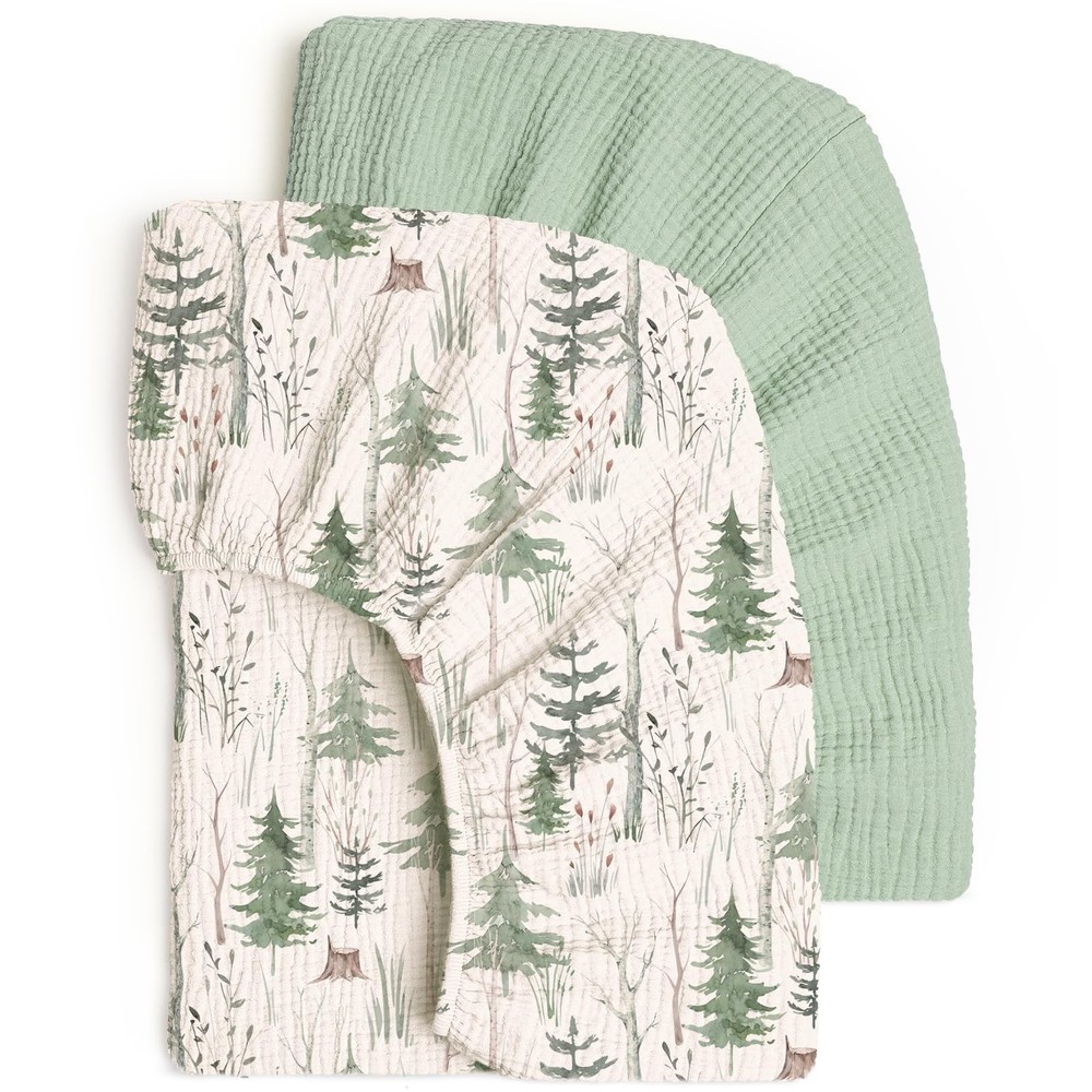 Fitted Crib Sheets 2-Pack: Soft Muslin Cotton for Standard Crib - Boho Forest...