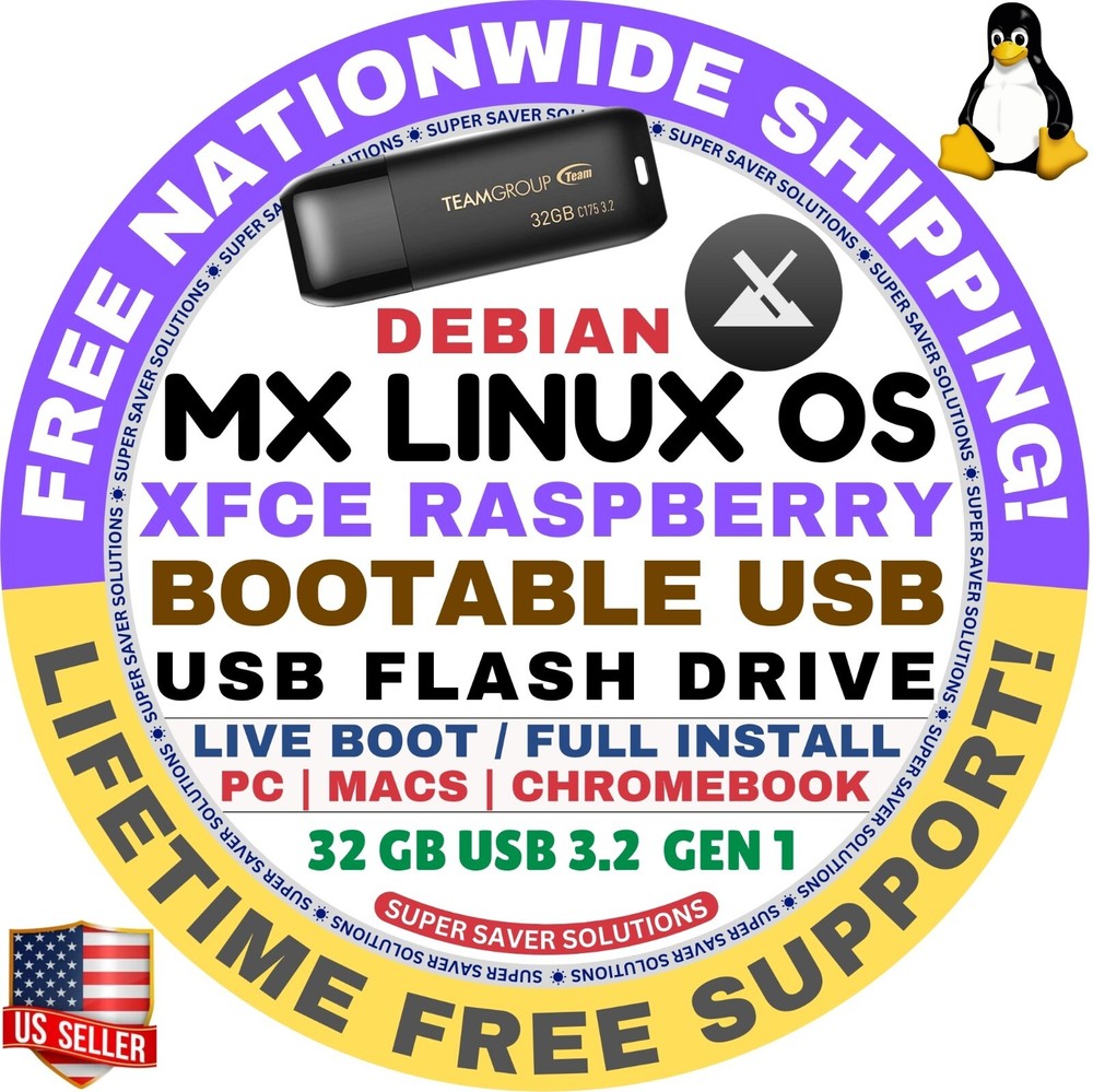 MX-LINUX OS 23.4 INSTALLER BOOT USB, XFCE, KDE, FLUXBOX, 64-BIT, DVD/USB, MAC/PC