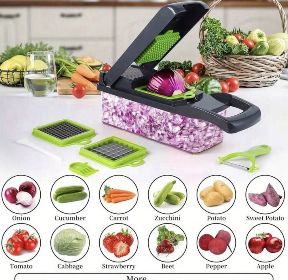 Multi-Functional Vegetable & Fruit Chopper Set 8-Piece, Green/Black
