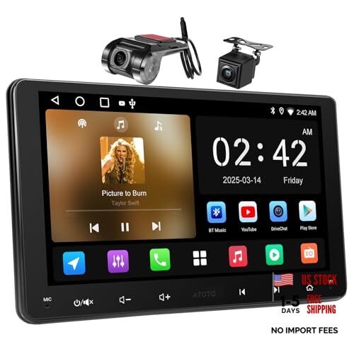 9" Android Double-DIN Car Stereo with 1080P Dashcam & Backup Camera, Wireless