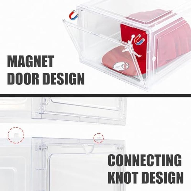 6 Pack Stackable Clear Hat Storage Box ‎Plastic Magnetic Door Durable Organizer