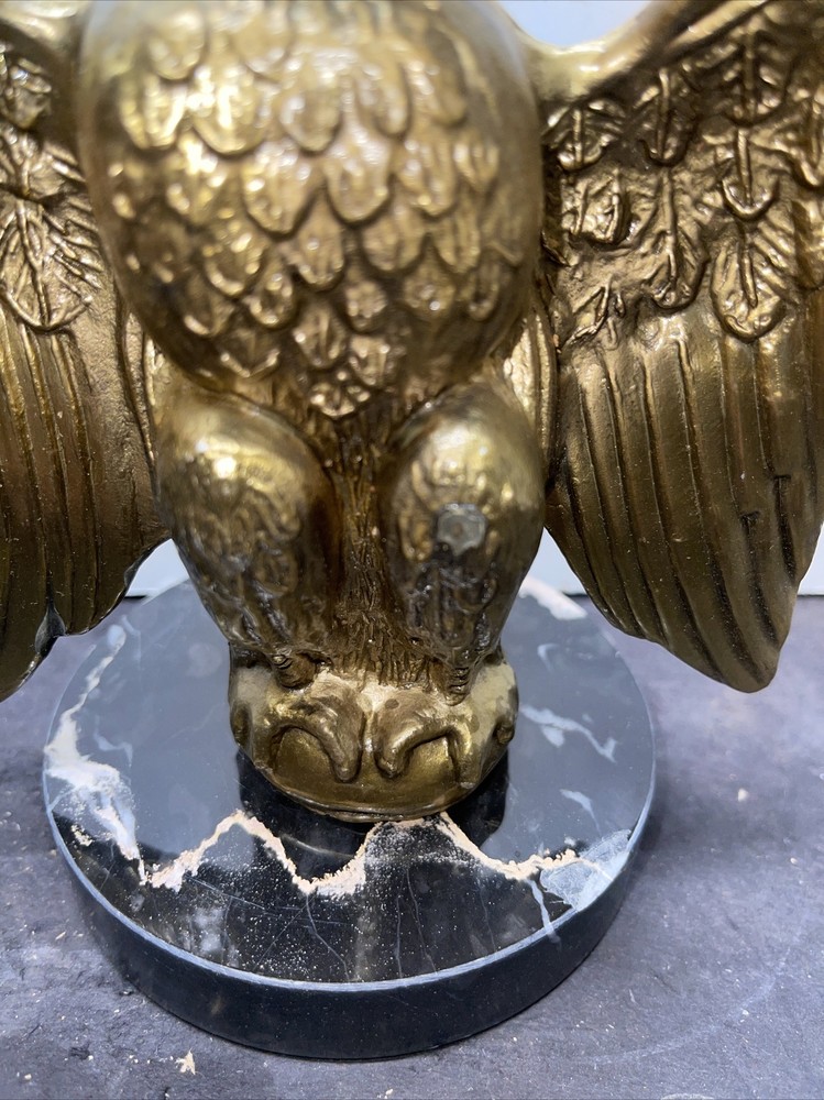 Large Vintage Brass Plated American Eagle On Marble Base