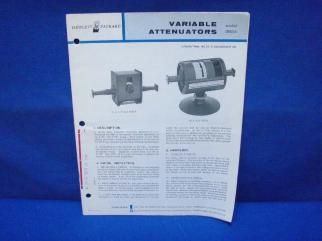 HP Model 382A Variable Attenuators Operating Note