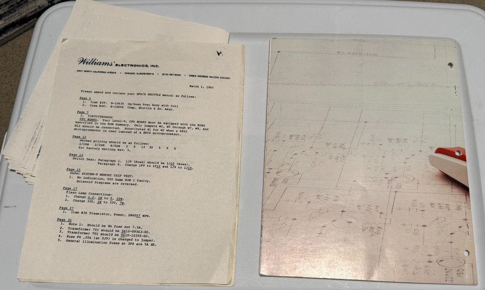 1985 FACTORY ORIGINAL WILLIAMS SPACE SHUTTLE INSTRUCTION MANUAL