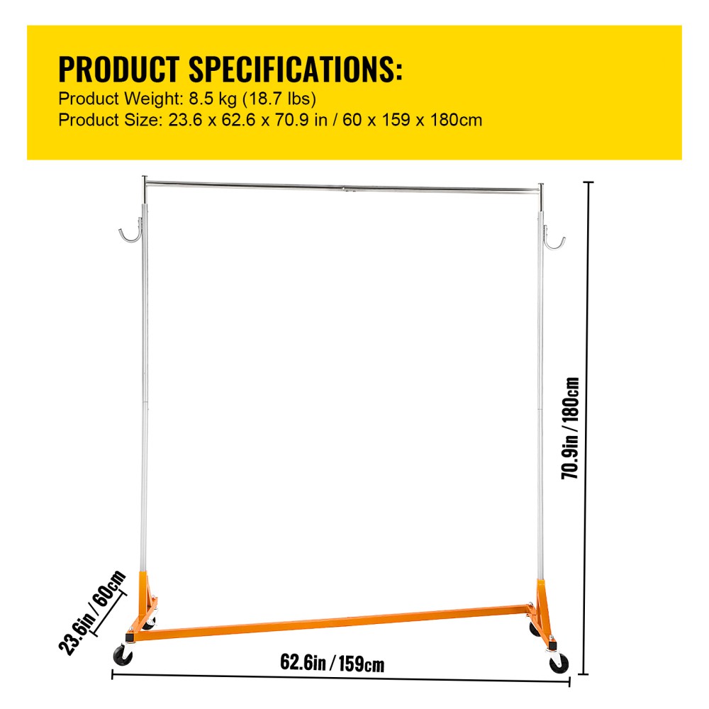 Heavy Duty Rolling Garment Rack, Adjustable Height with Locking Casters