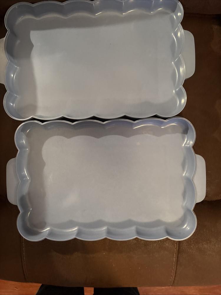 Vintage Dusty Blue Plastic Makeup Storage Box with Scrollwork