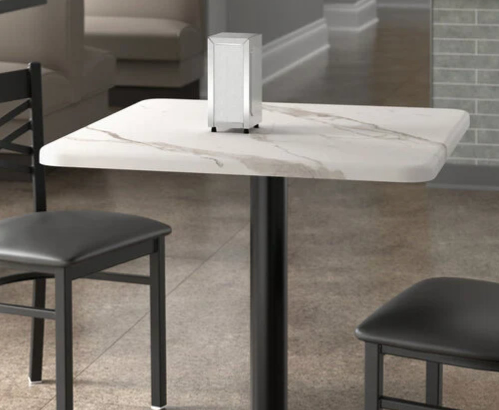 30" x 30" Rectangular Restaurant Table Top with White Marble Laminate Top Finish