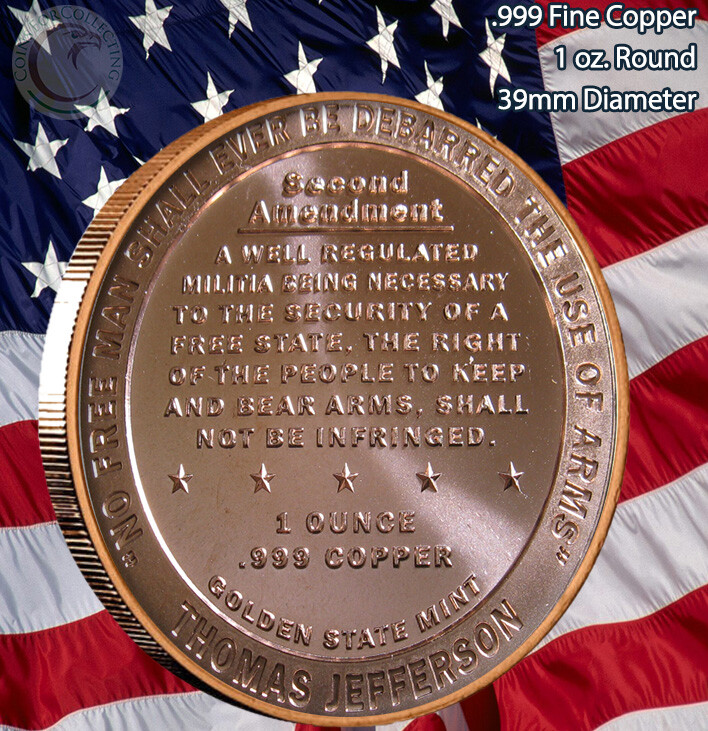 "Second Amendment" 1 oz .999 Copper Round 2nd Amendment on the Back