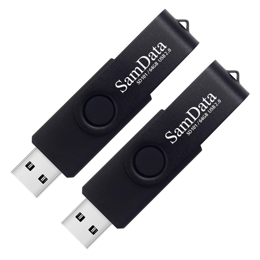 SamData 64GB USB Flash Drives 2 Pack Thumb 64GB, Black 64GB*2