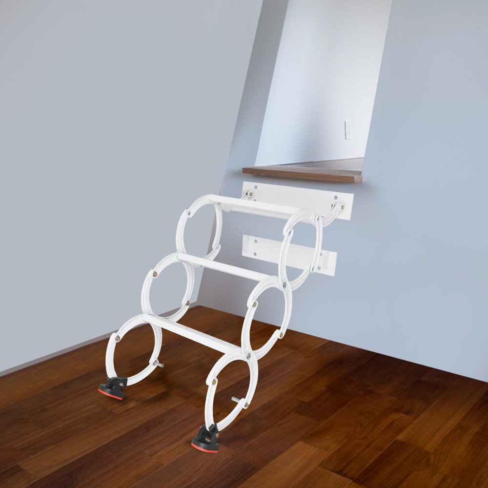 3 Steps White Wall Mounted Retractable Ladder Pull Down Telescoping Step Ladder