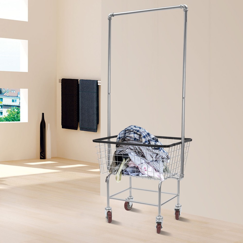 27*22*67'' Heavy Duty Wire Laundry Cart with Double Pole Rack